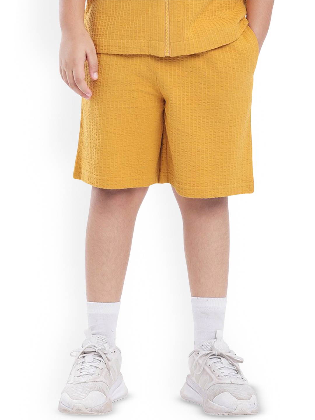 

Rare Ones Boys Solid Mid Rise Shorts, Mustard