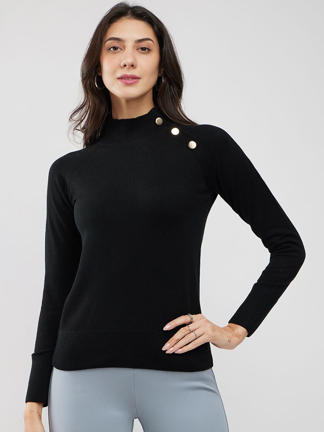 

FableStreet Women Turtle Neck Pullover Sweater, Black