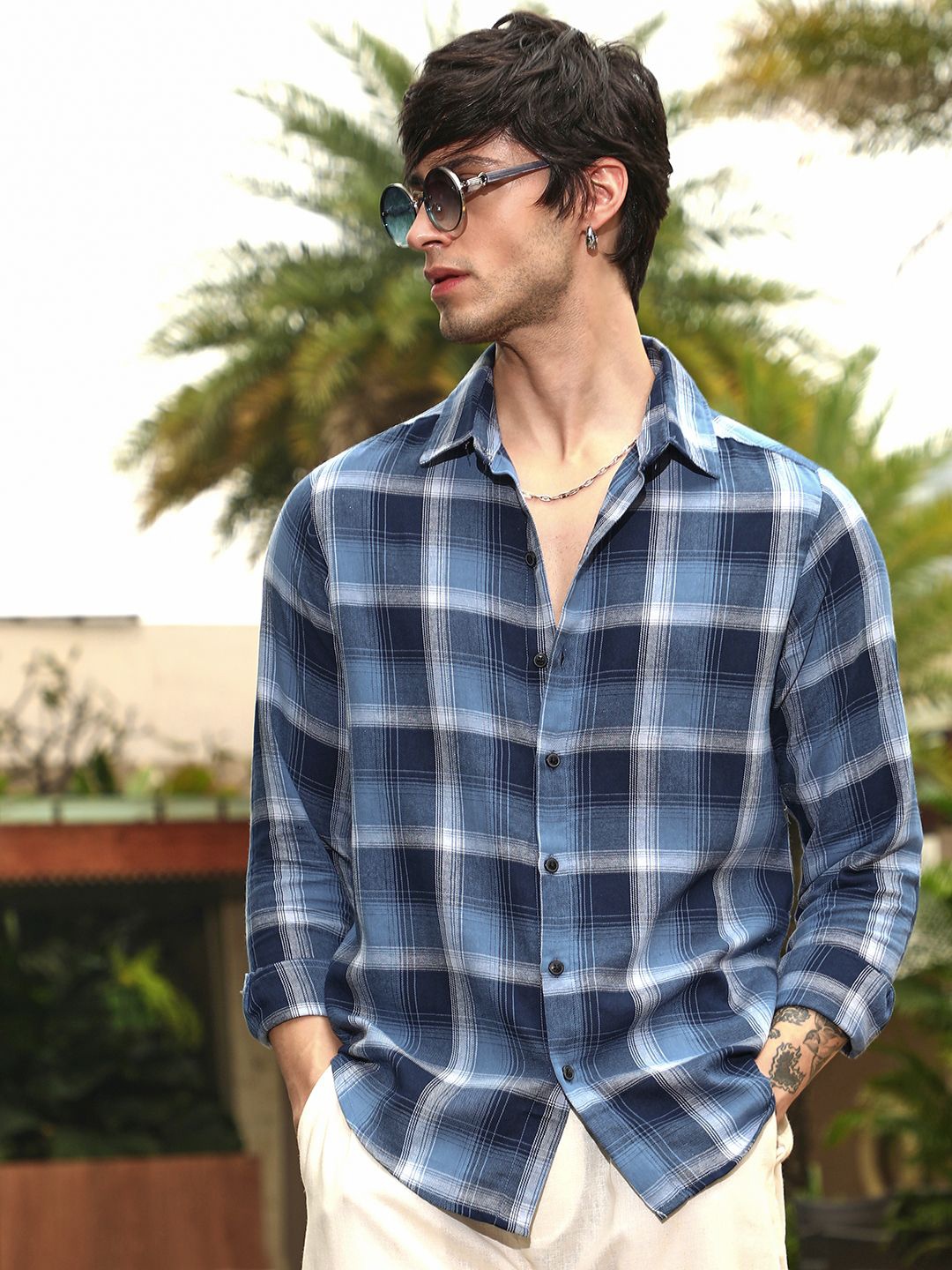 

Campus Sutra Comfort Checked Casual Shirt, Blue