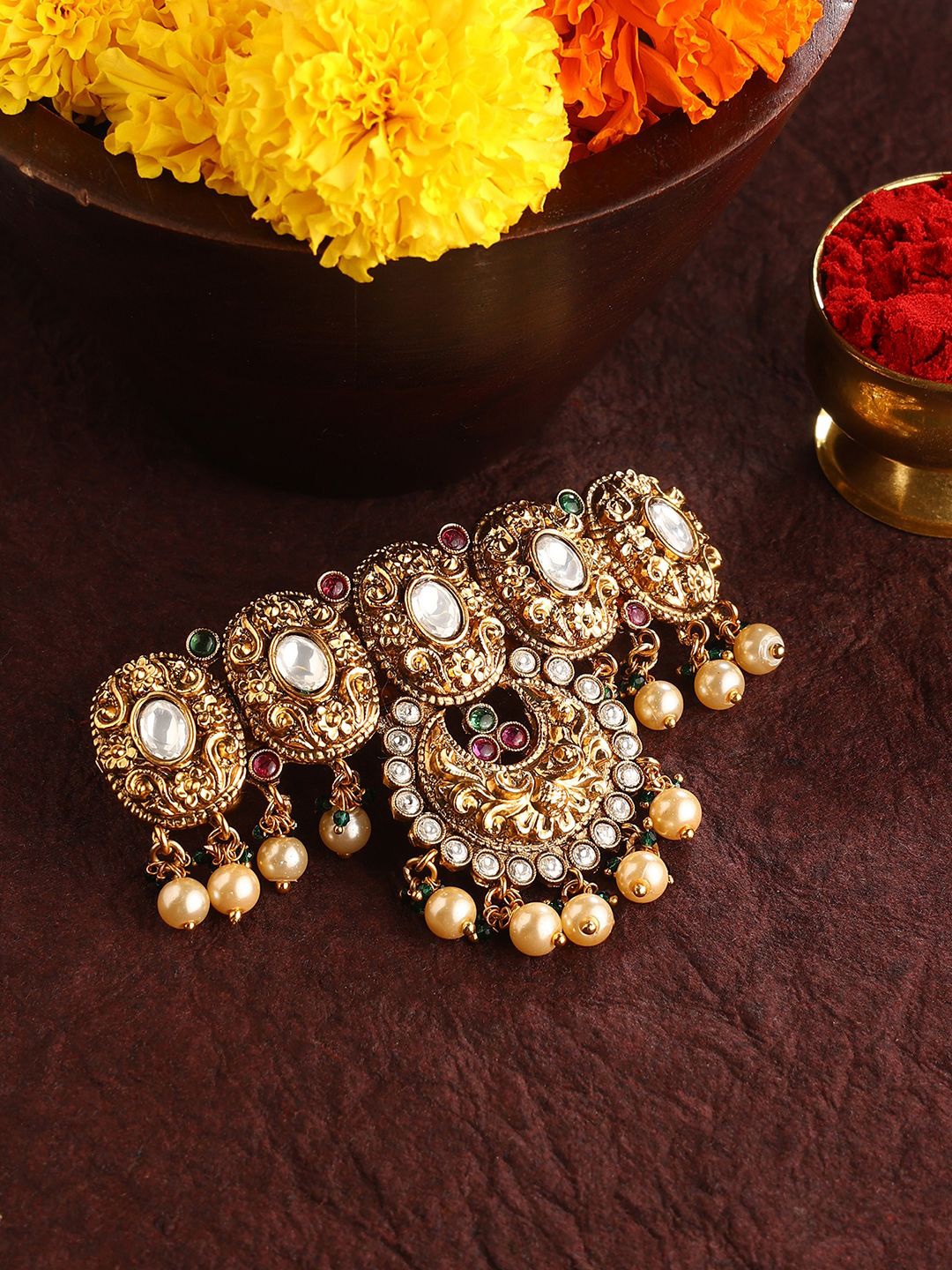 

Priyaasi Women Beaded French Barrette, Gold