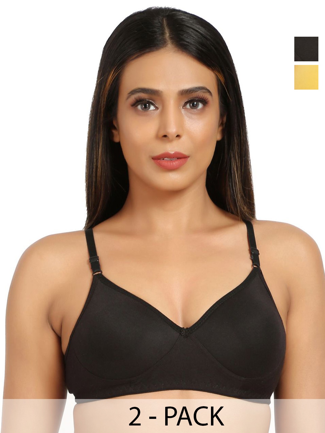 

Designer Bugs Women Pack Of 2 T-Shirt Non Padded Full Coverage Cotton Bra, Black