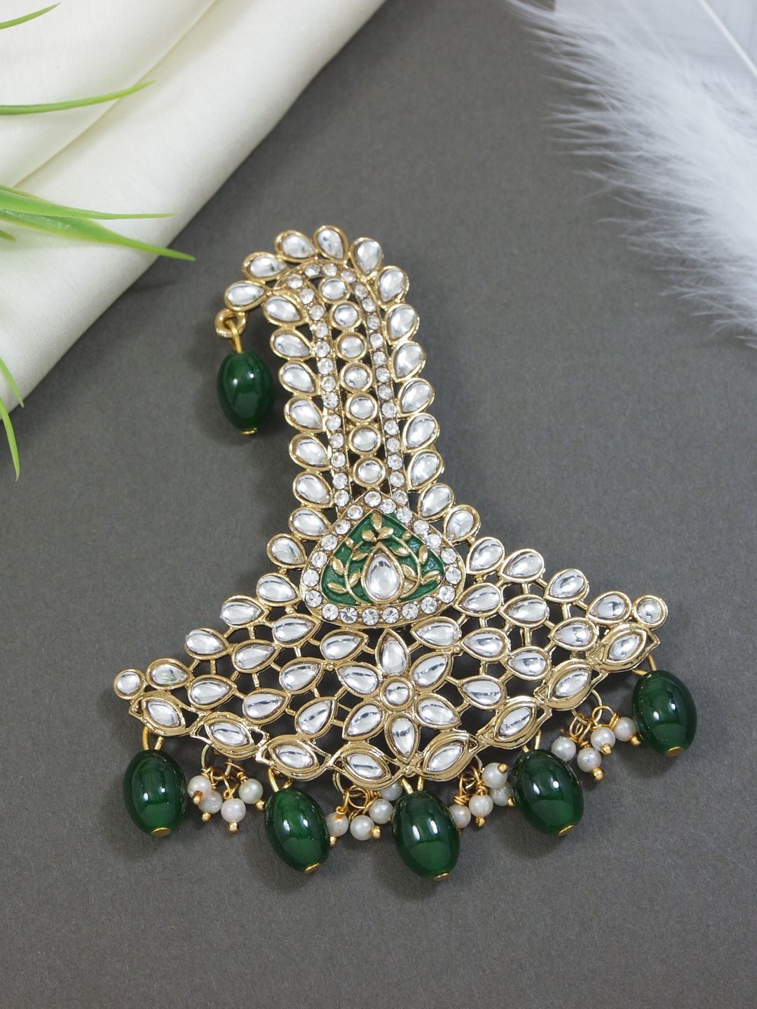 

I Jewels Gold Plated Kundan Studded Safa Kalangi Brooch