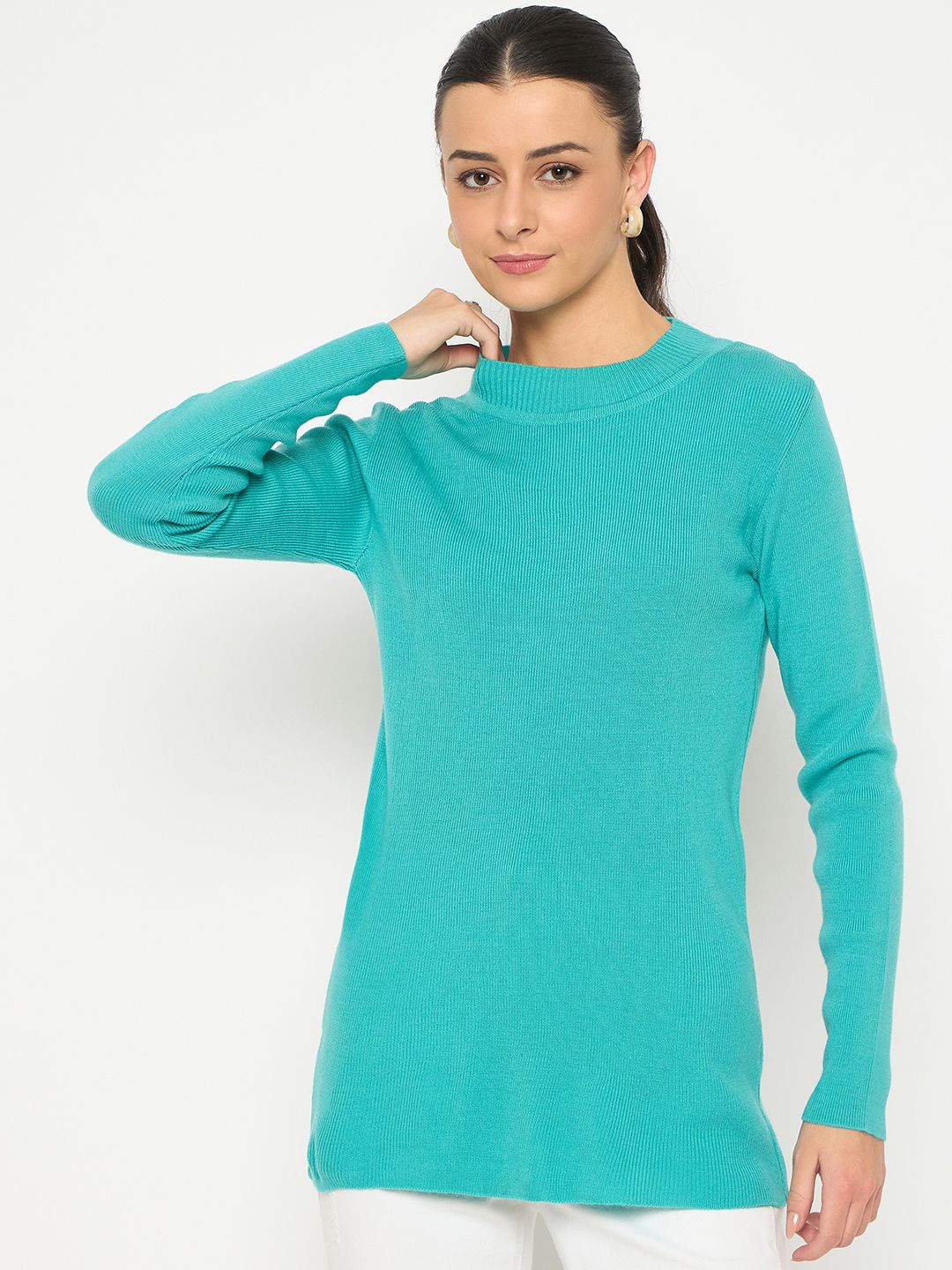 

Madame Women Round Neck Ribbed Pullover, Green