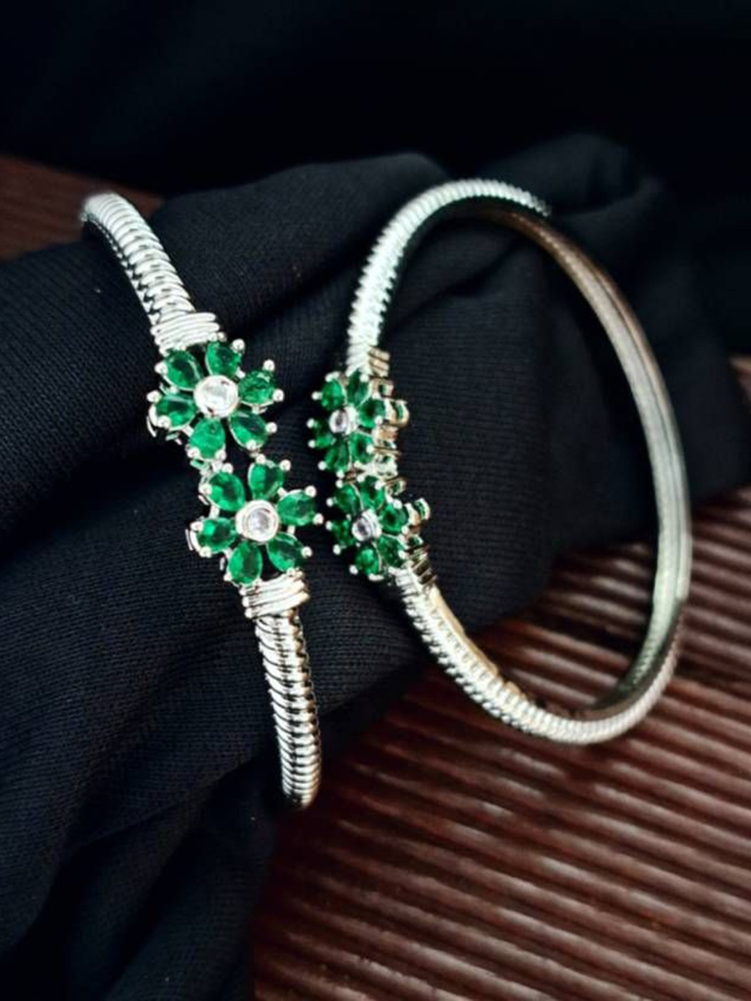 

Zevarly Set Of 2 Silver-Plated American Diamond Stone Studded Bangles
