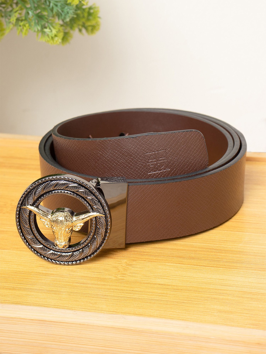 

Carlton London Men Leather Textured Belt, Brown