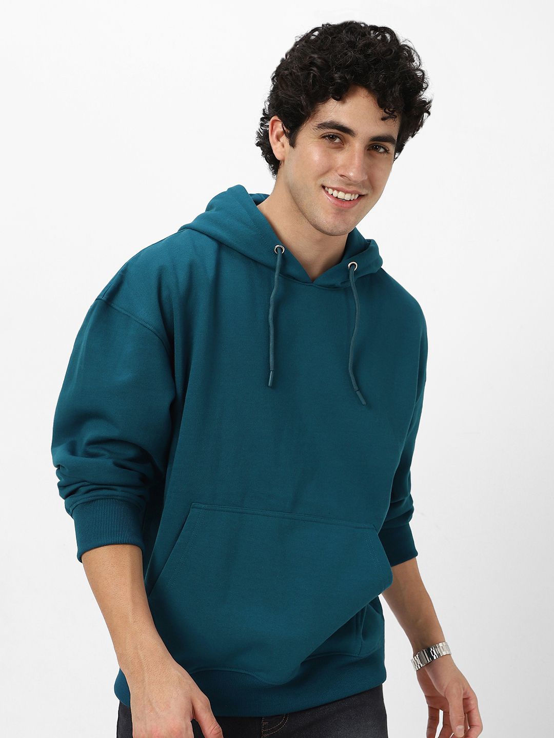 

Urbano Fashion Men's Cotton Solid Oversized Hooded Neck Sweatshirt, Blue