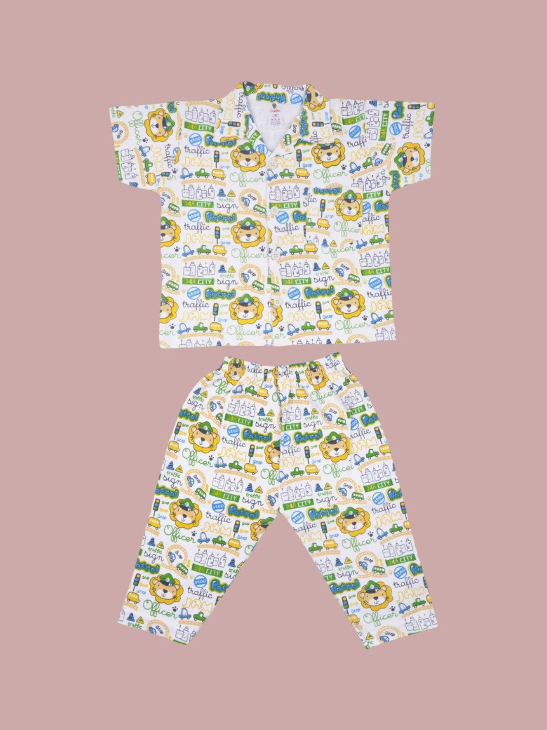 

Yellow Bee Boys Abstract Printed Pure Cotton Night suit, White