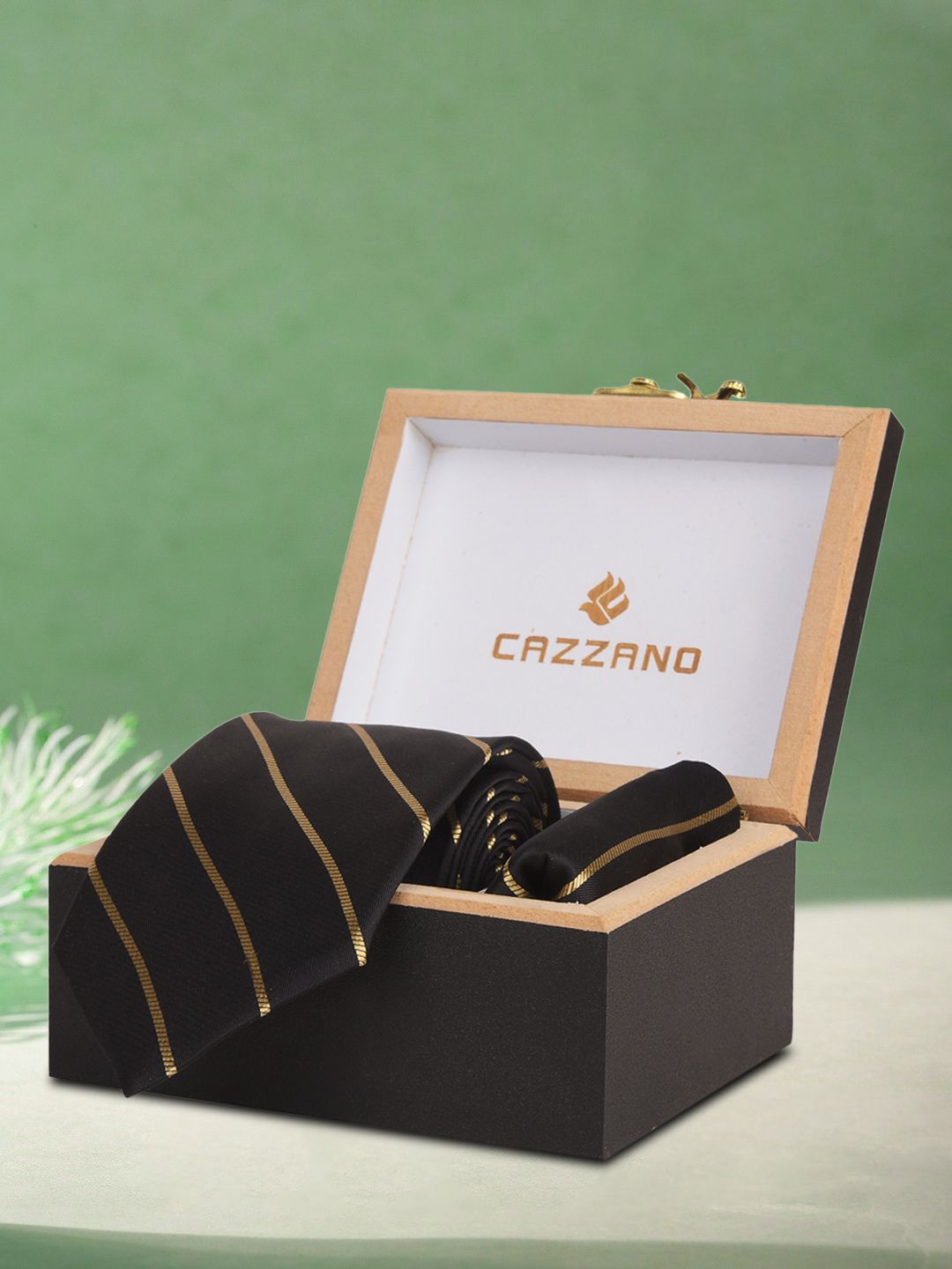 

Cazzano Men Striped Neck Tie With Pocket Square Accessory Gift Set, Black