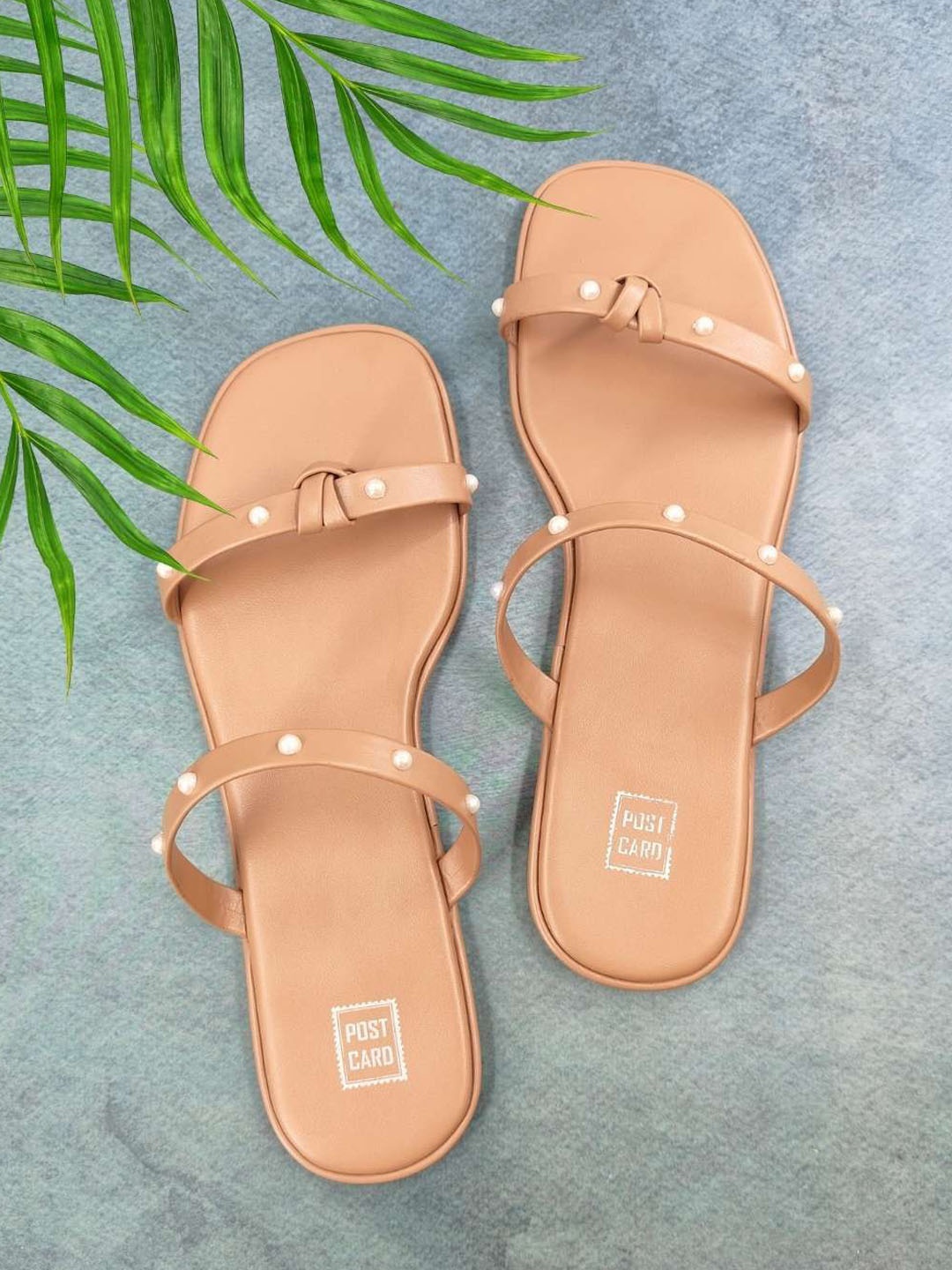 

POSTCARD Women Embellished Open Toe Flats, Peach