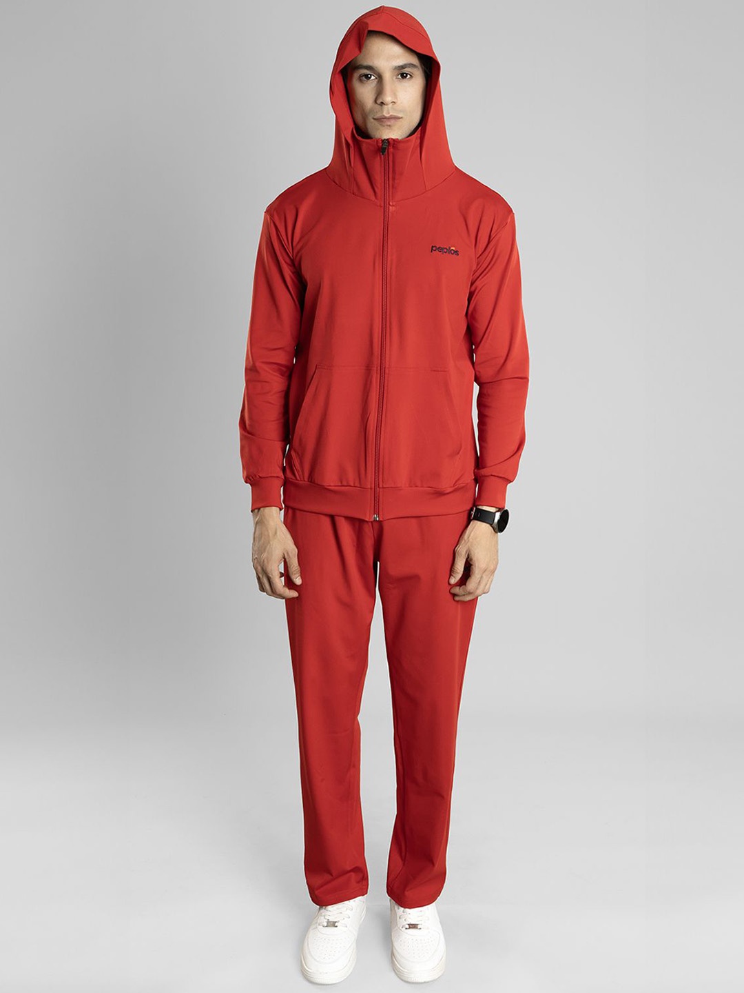 

PEPLOS Men Mid-Rise Hooded Tracksuits, Red