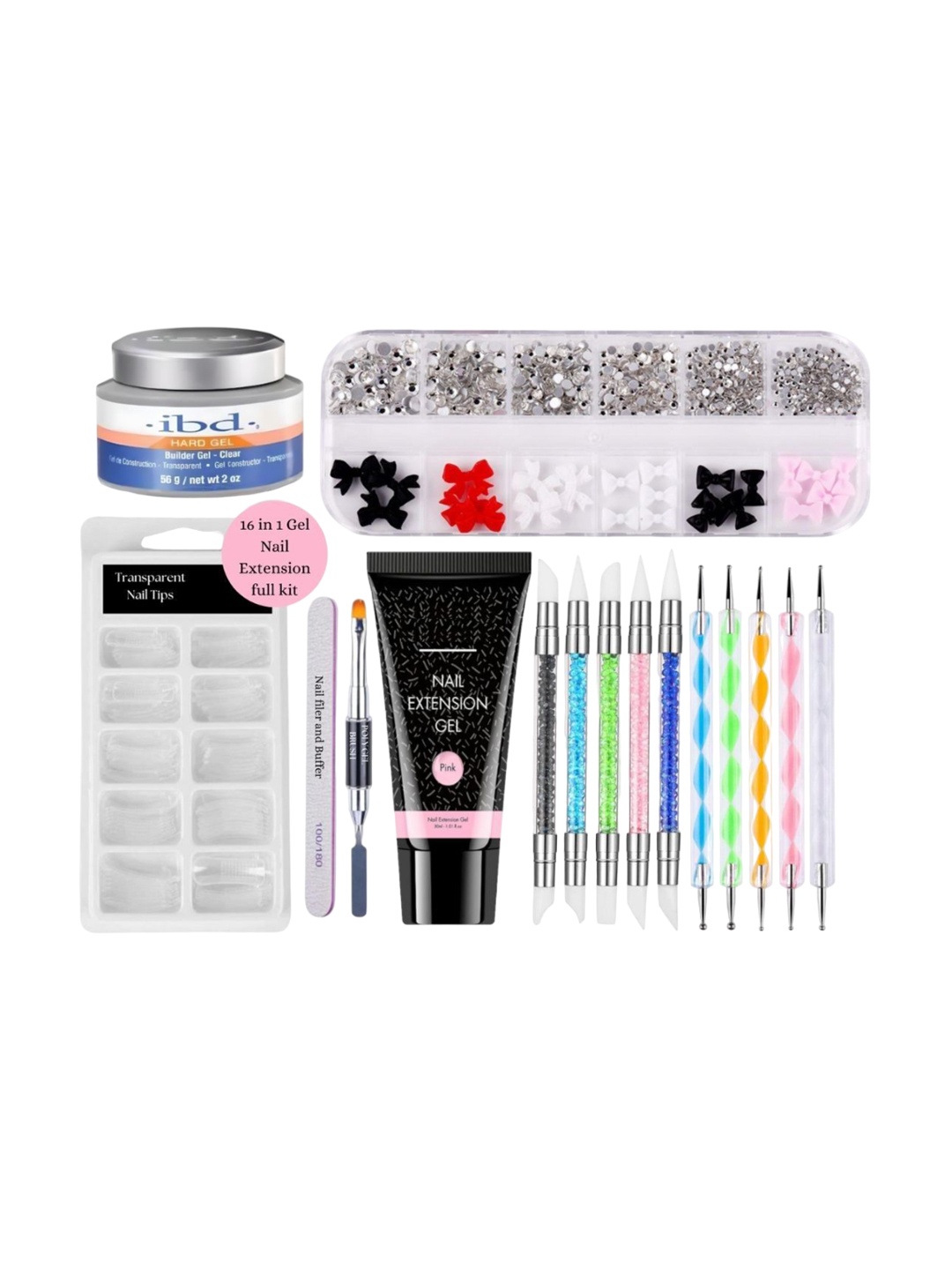 

NANCY AJRAM Set Of 16 In 1 Poly Nail Extension Gel Kit With Builder Gel & Nail Art Set, White