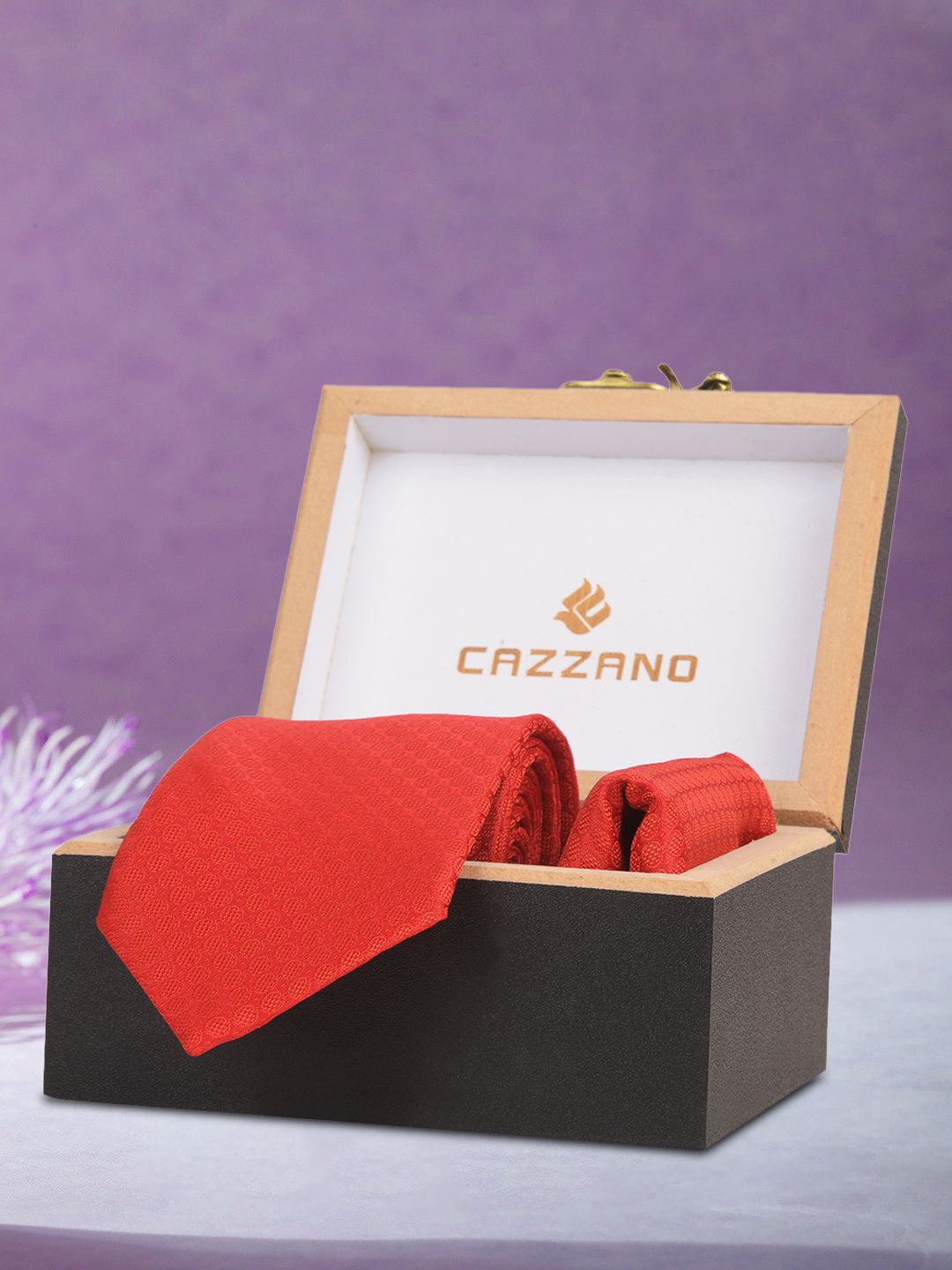 

Cazzano Men Accessory Gift Set of Tie and Pocket Square, Red
