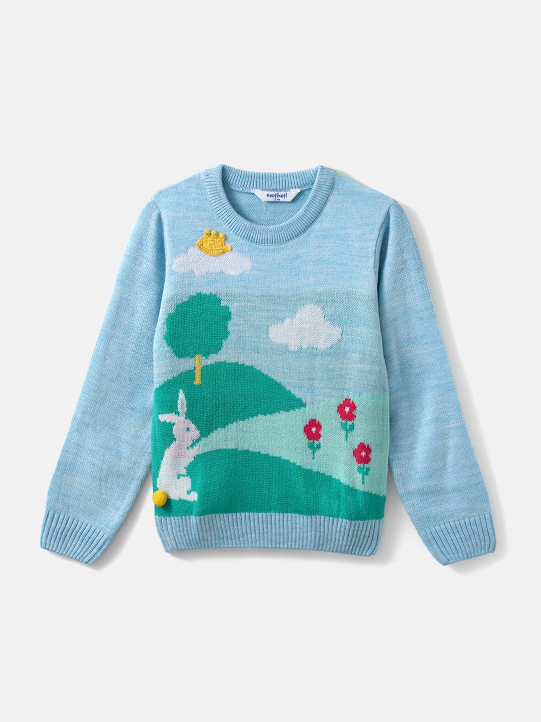 

Nauti Nati Girls Scenery Printed Jacquard Sweater, Blue