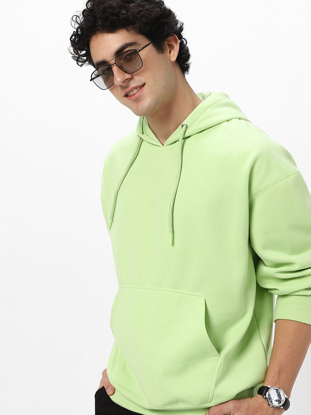 

Urbano Fashion Men Cotton Solid Oversized Hooded Neck Sweatshirt, Green