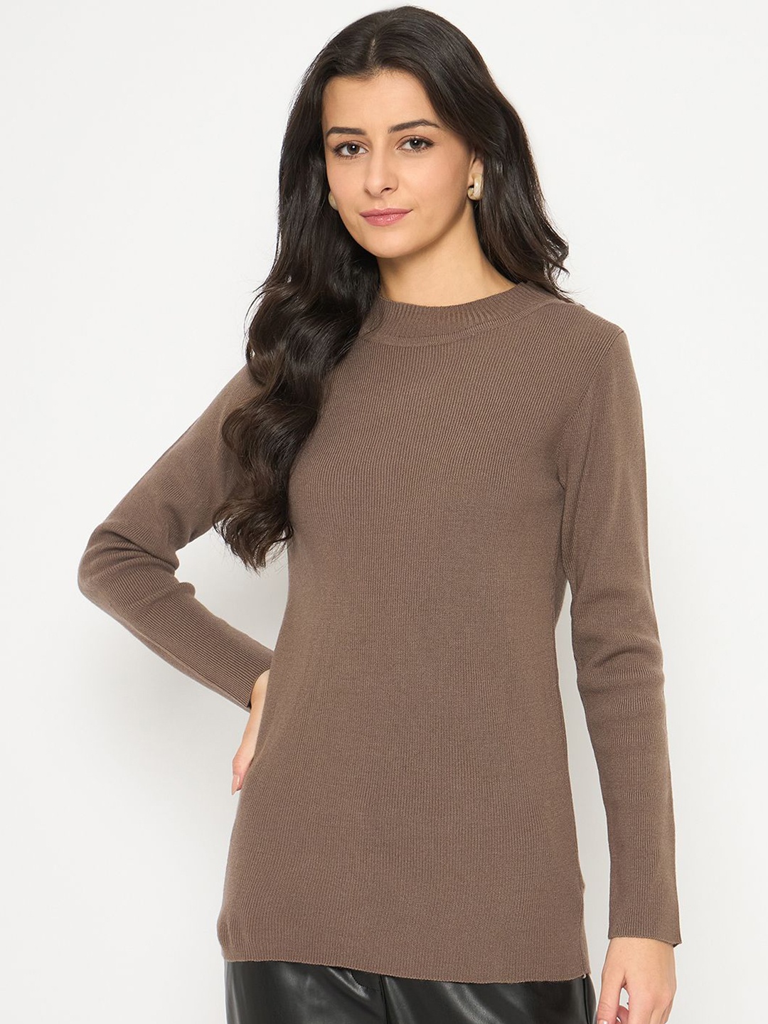 

Madame Women Round Neck Pullover, Brown