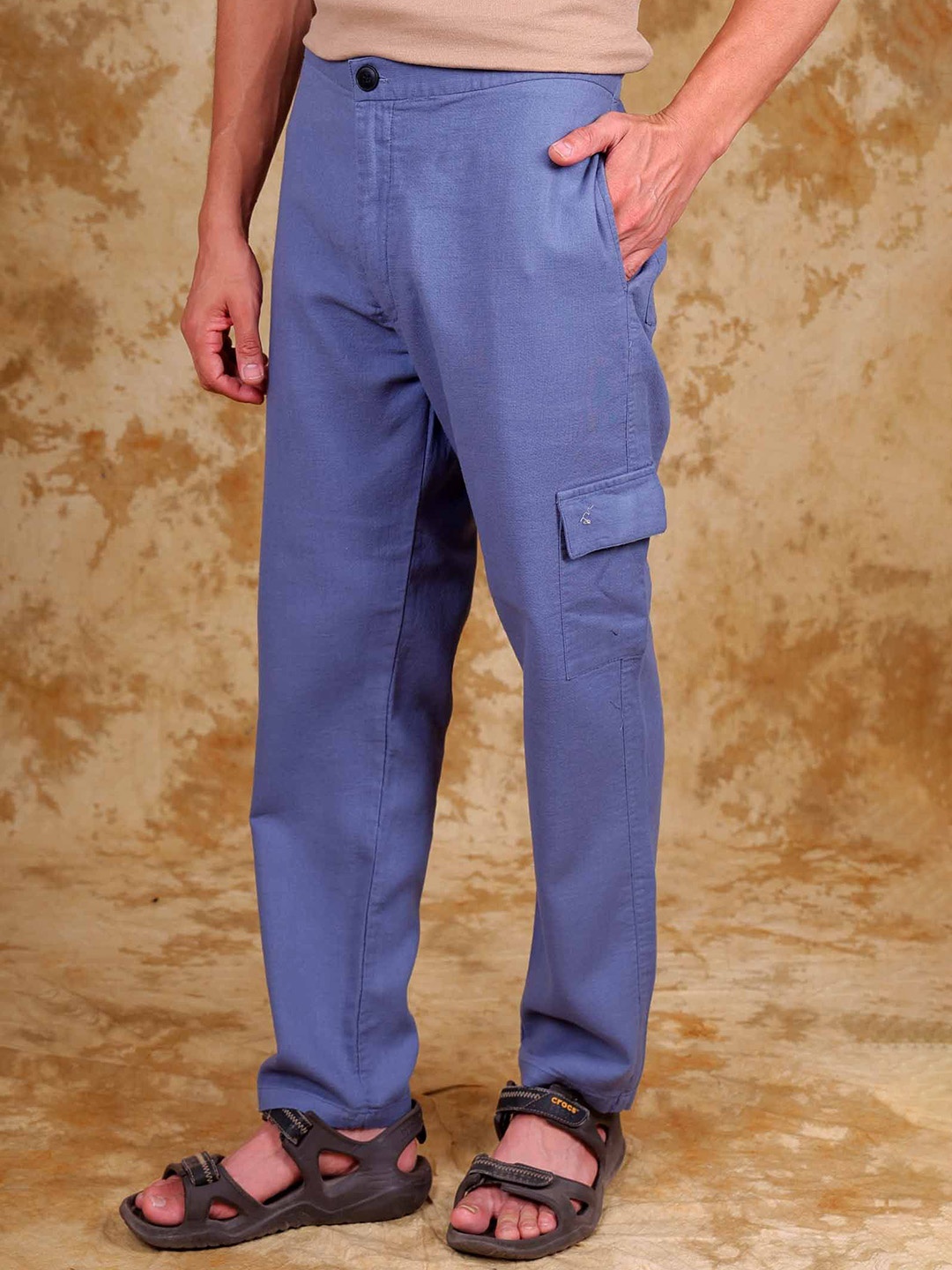 

BLUEBIRD Men Cotton Smart Slim Fit Mid-Rise Cargos, Blue