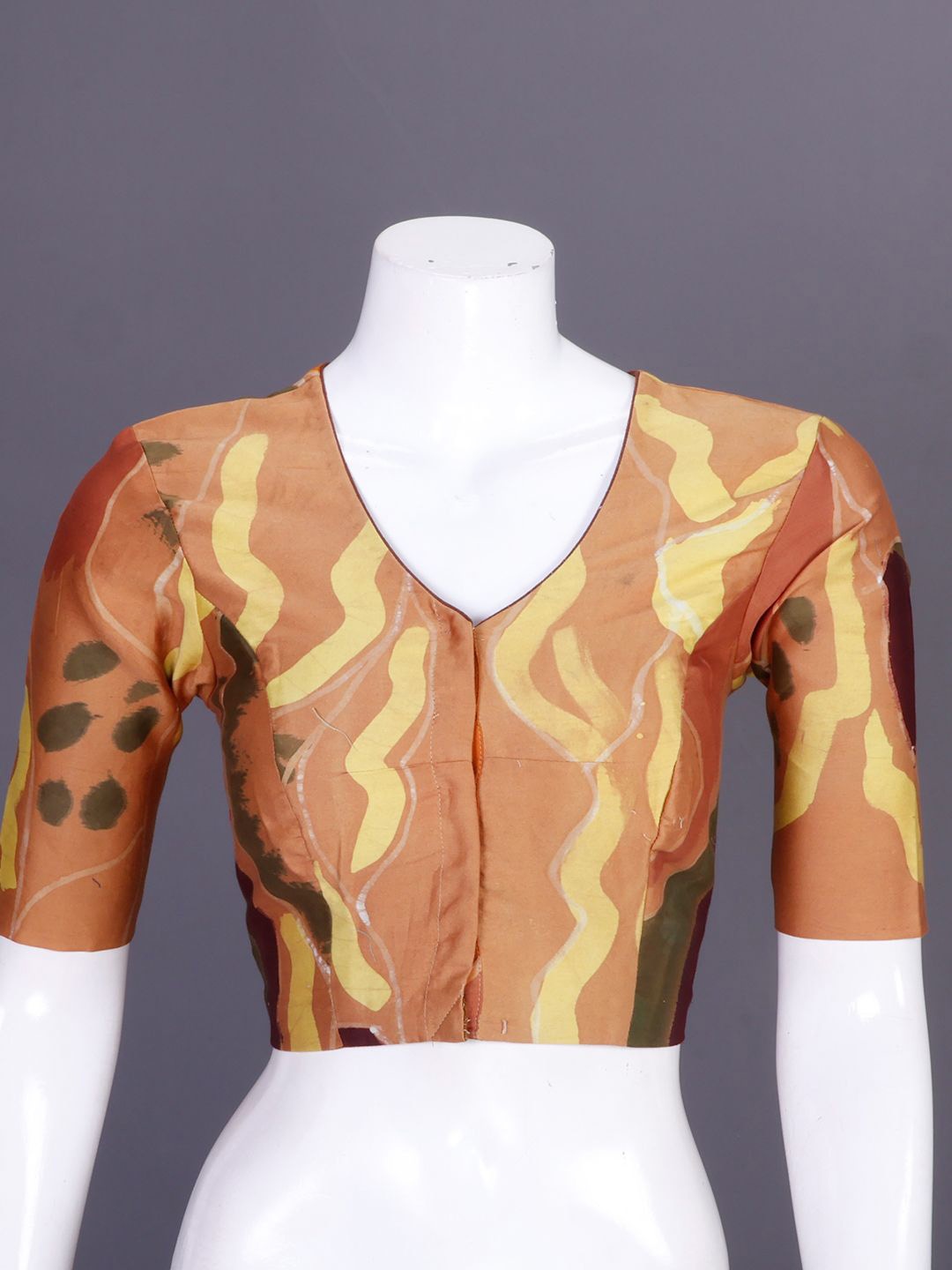 

Avishya Printed V-Neck Cotton Saree Blouse, Brown