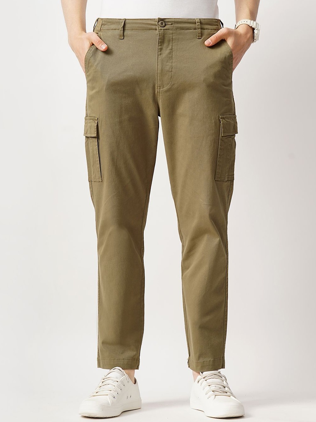 

British Club Men Smart Straight Fit Low-Rise Chinos Trousers, Khaki