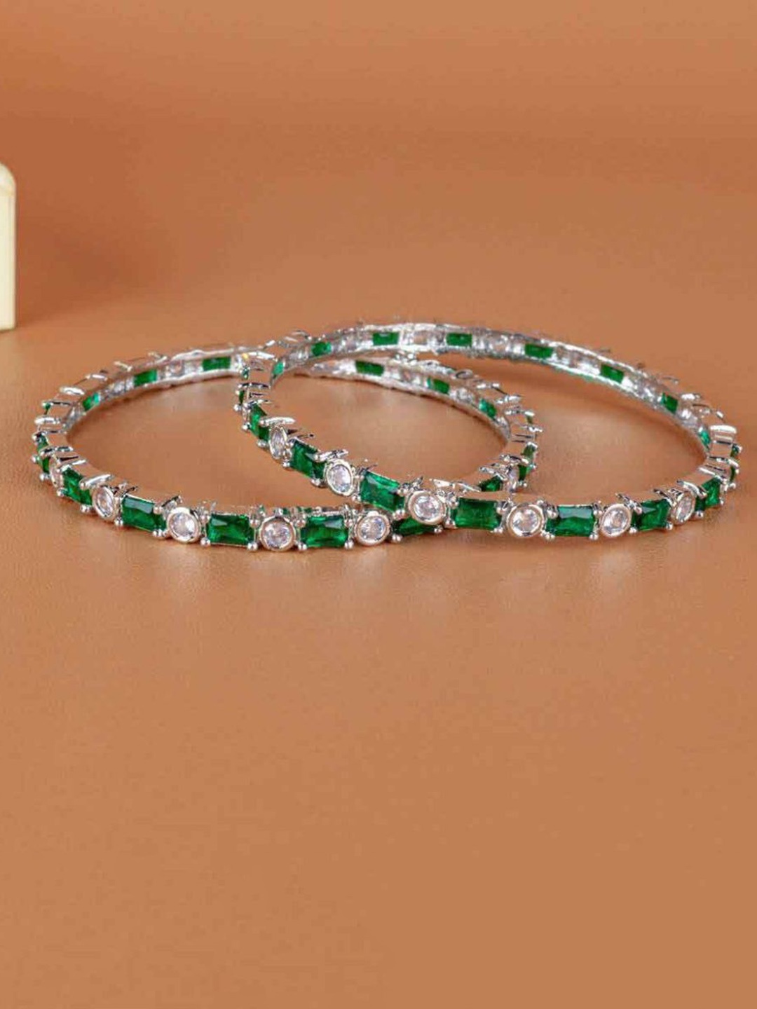 

Zevarly Set Of 2 Silver-Plated American Diamond Stone Studded Bangles