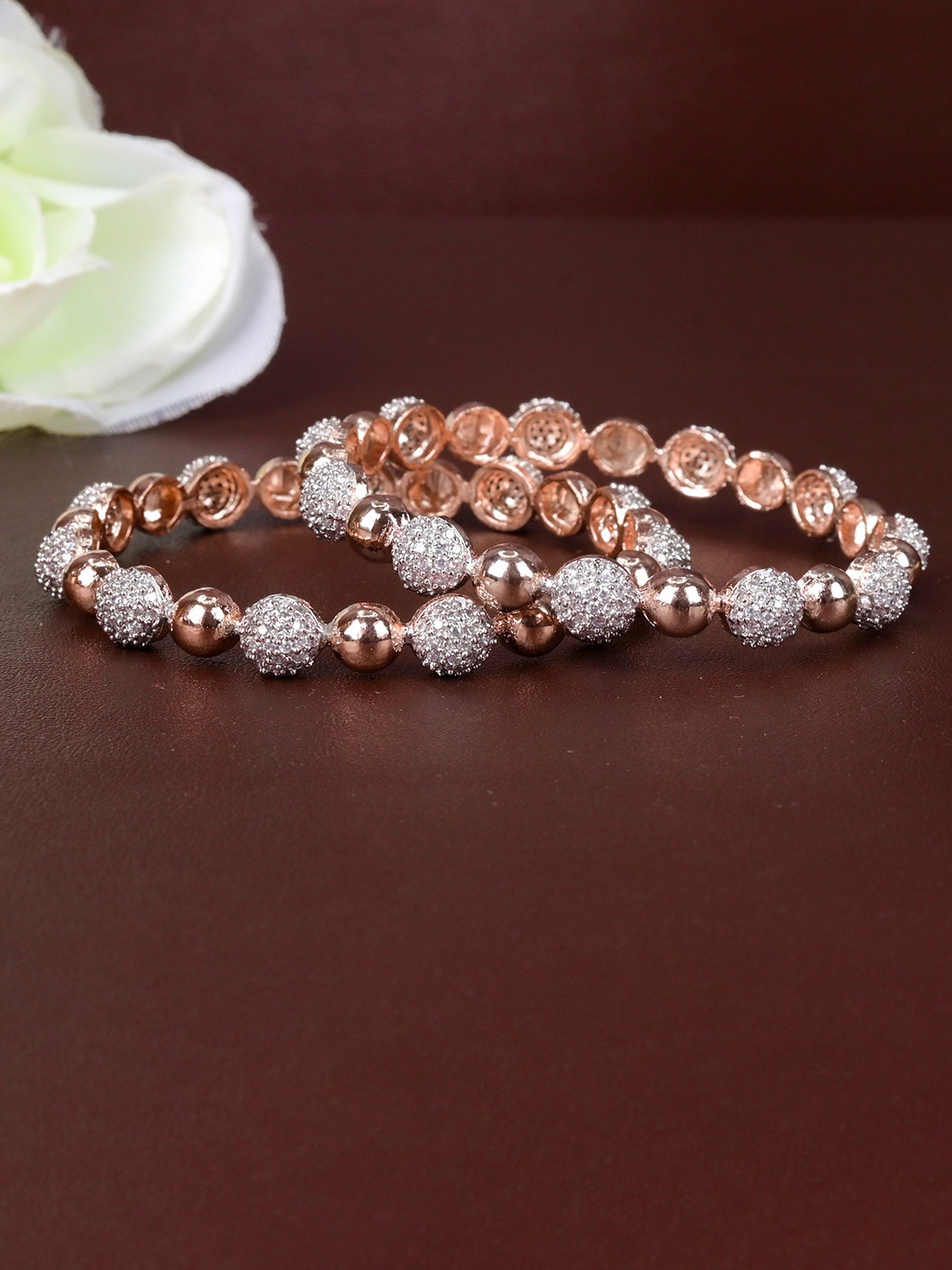 

Zevarly Set Of 2 Rose Gold Plated American Diamond-Stone Studded Bangles