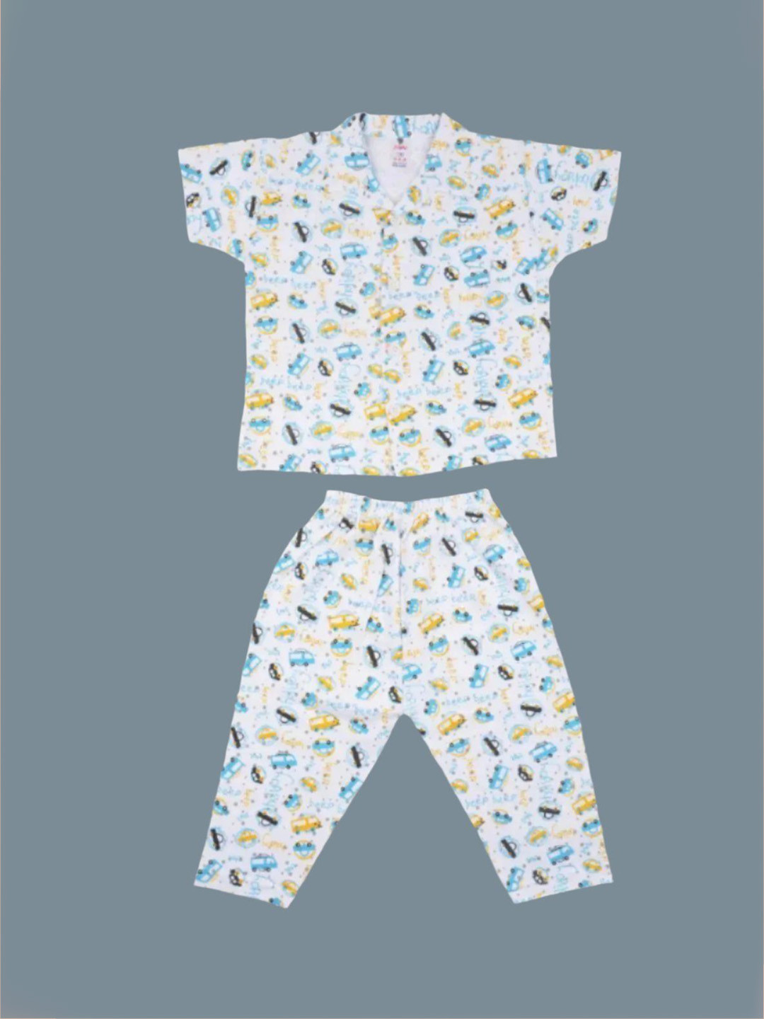 

Yellow Bee Boys Pure Cotton Printed Night suit, White