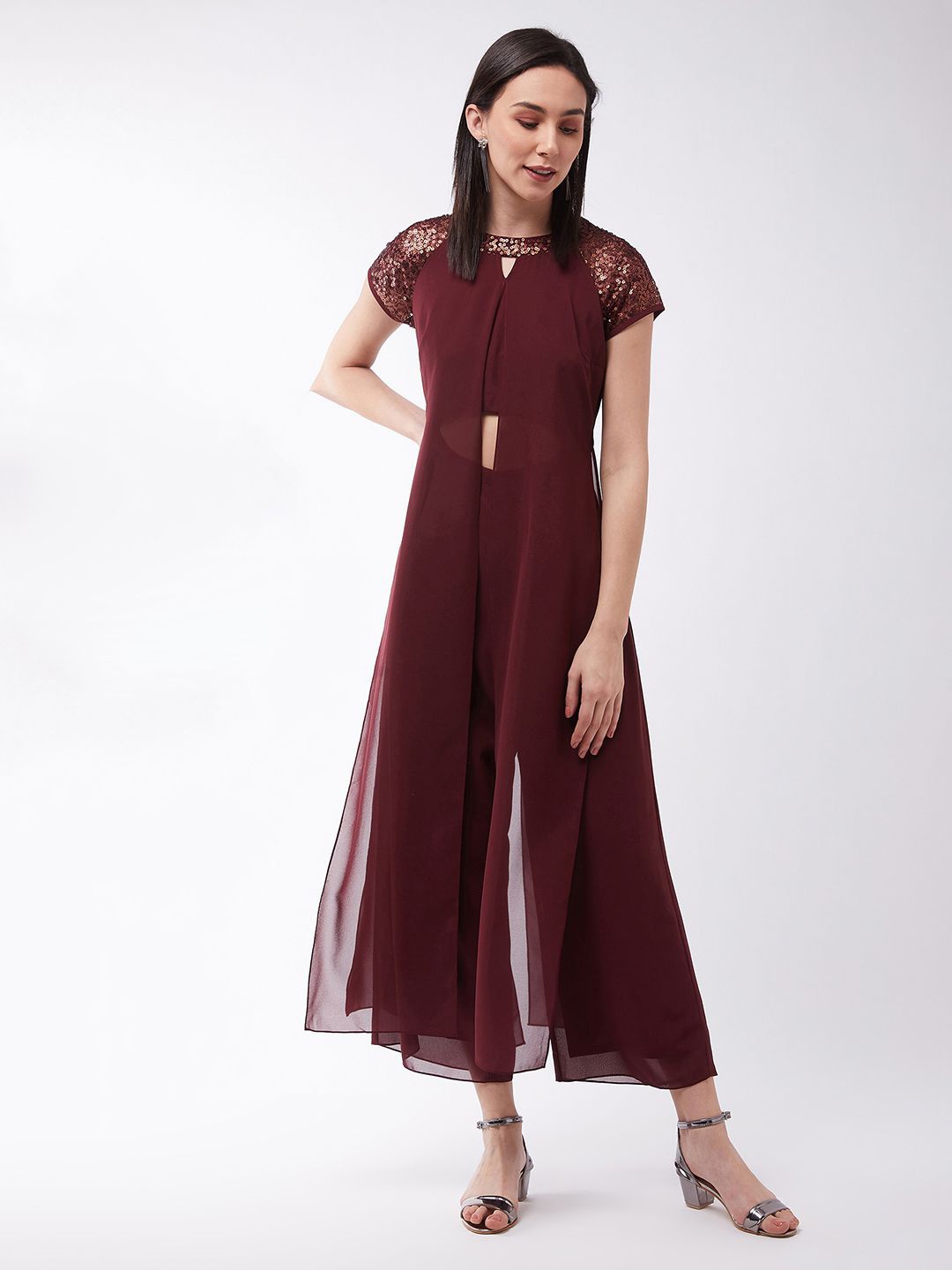 

Miss Chase Women Embellished Basic Jumpsuit, Maroon