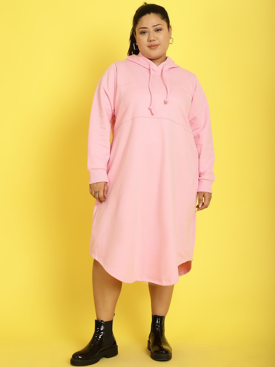

theRebelinme Women Plus Size Hooded Jumper Dress, Pink