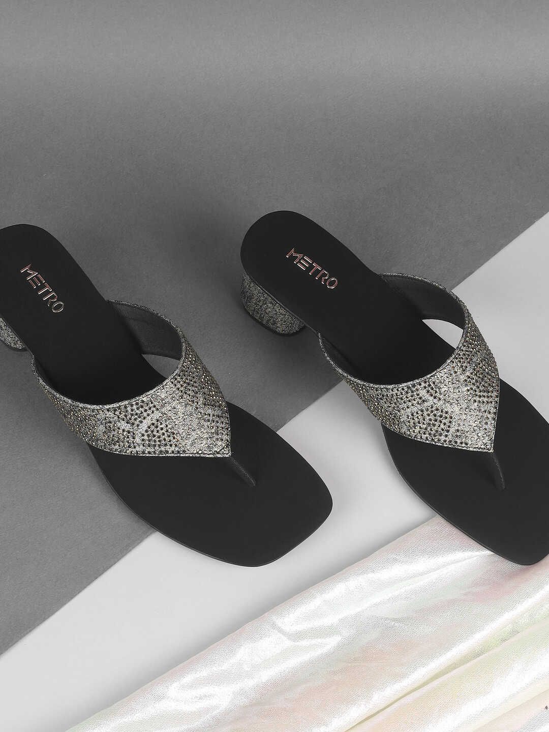 

Metro Women Square Toe Block Sandals, Black