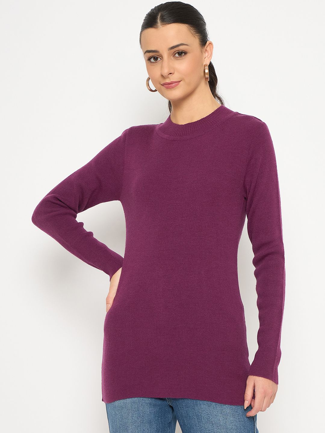 

Madame Women Round Neck Long Sleeves Casual Pullover, Purple