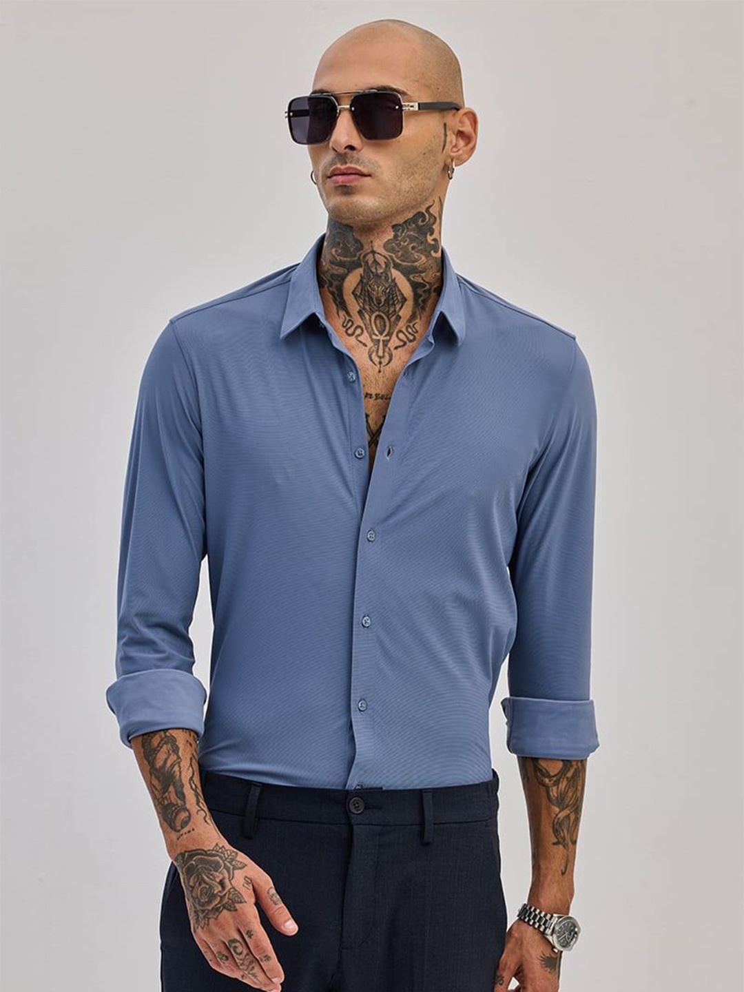 

Snitch Men Smart Slim Fit Casual Shirt, Blue