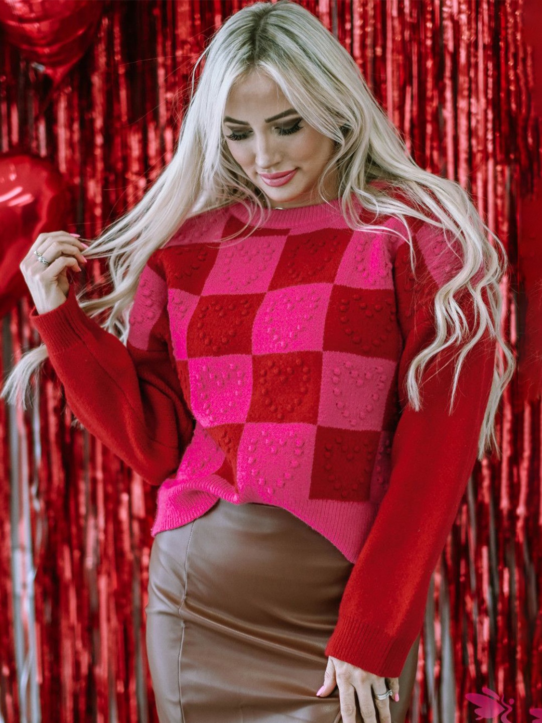 

StyleCast Women Checked Pullover Sweaters, Red