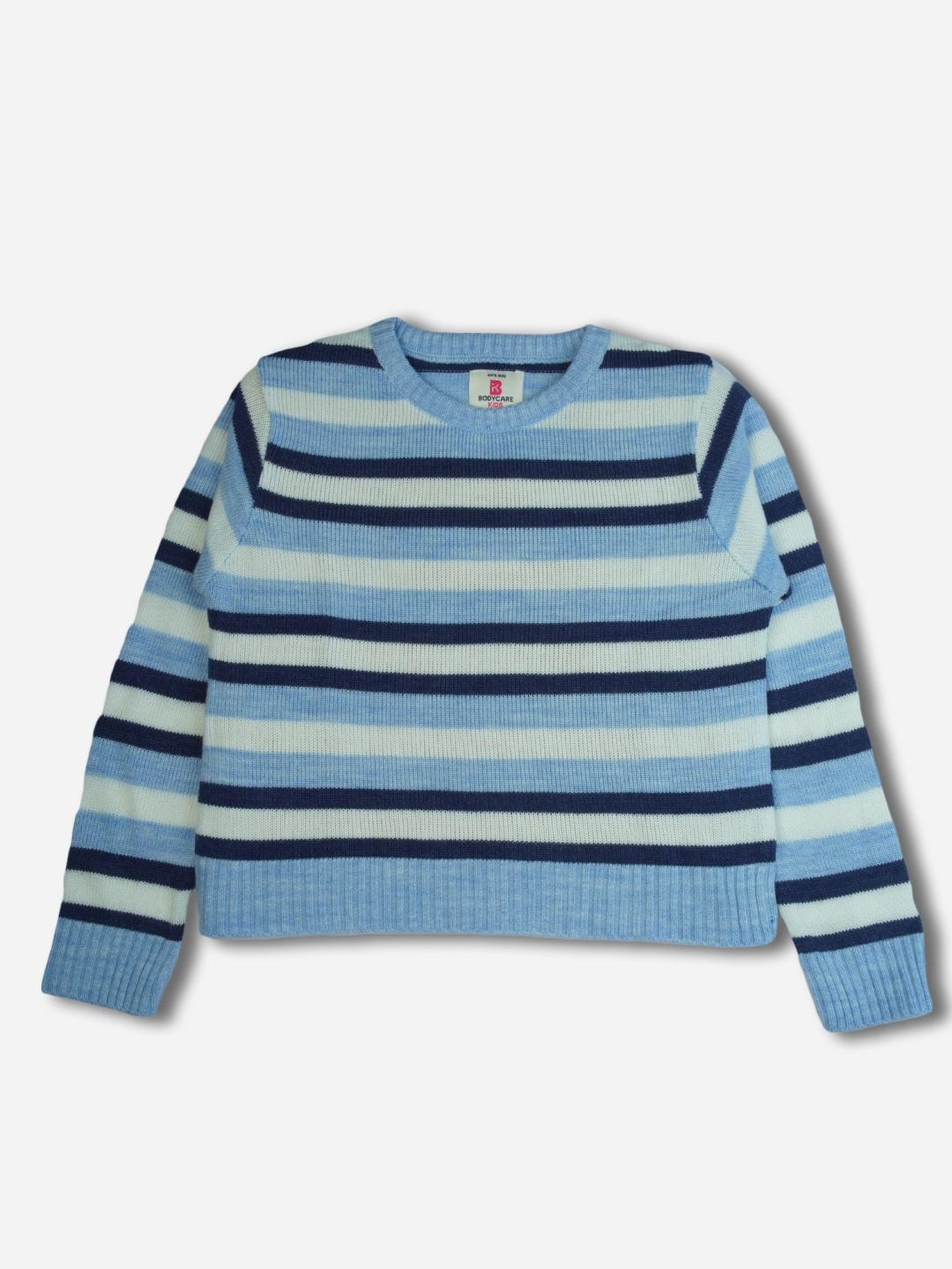 

Bodycare Girls Striped Round Neck Woollen Pullover Sweater, Blue