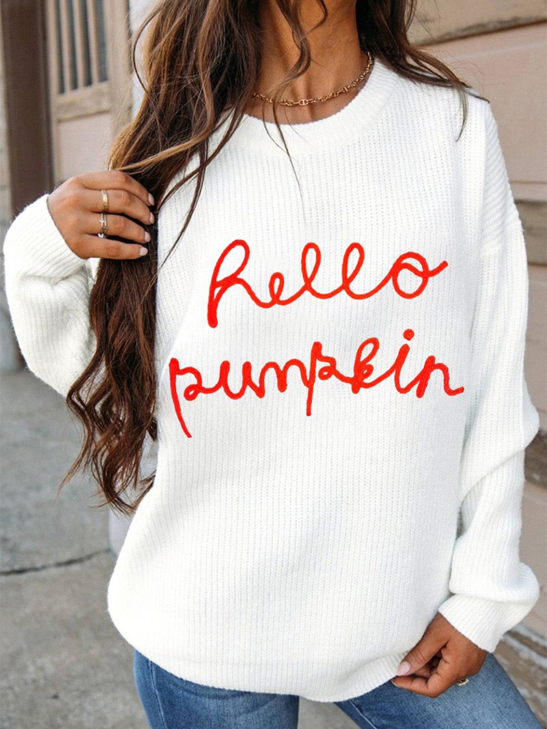 

StyleCast Women Typography Self Design Round Neck Long Sleeves Pullover Sweater, White