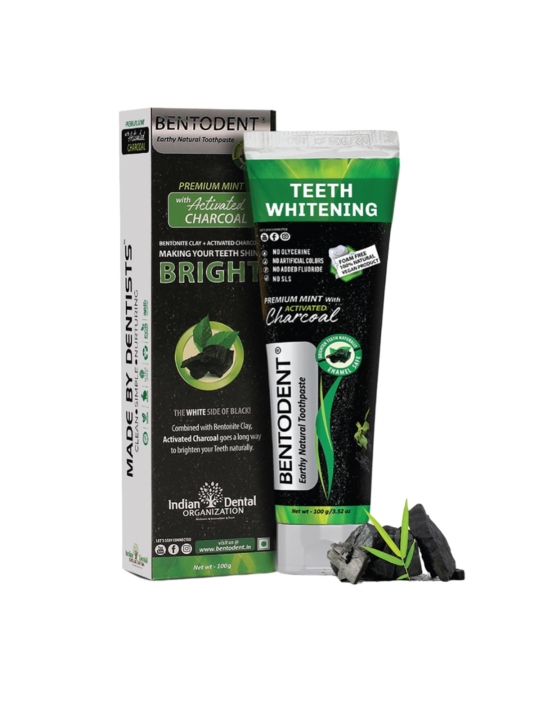 

BENTODENT Charcoal Natural Teeth Whitening Toothpaste- 100 g, Black