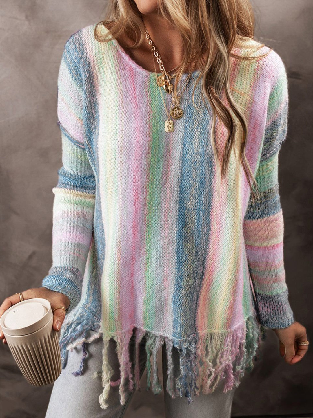 

StyleCast Women Striped Long Sleeves Pullover Sweater, Blue
