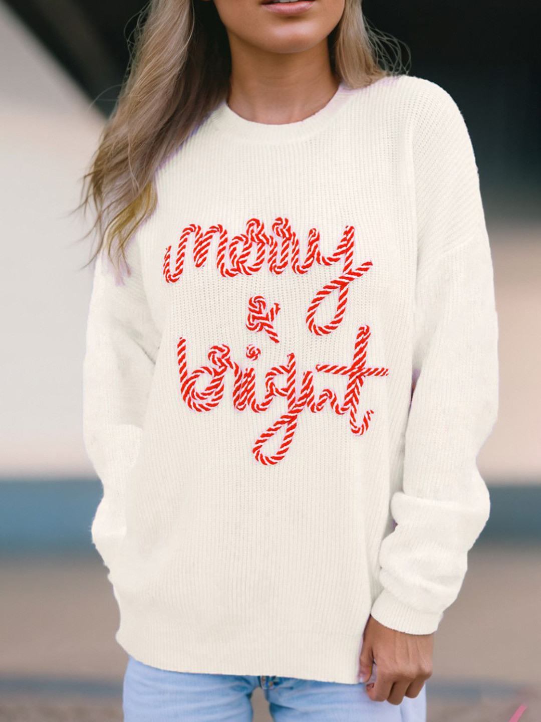 

StyleCast Women Typography Embroidered Round Neck Long Sleeves Pullover, White