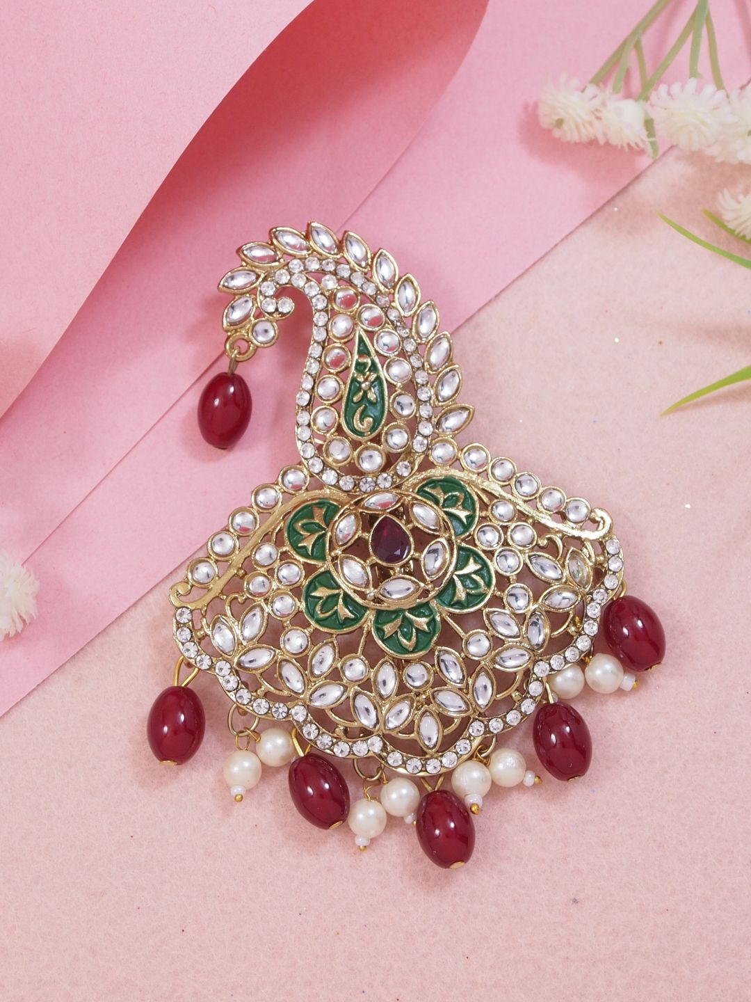 

I Jewels Gold Plated Kundan Studded Safa Kalangi Brooch