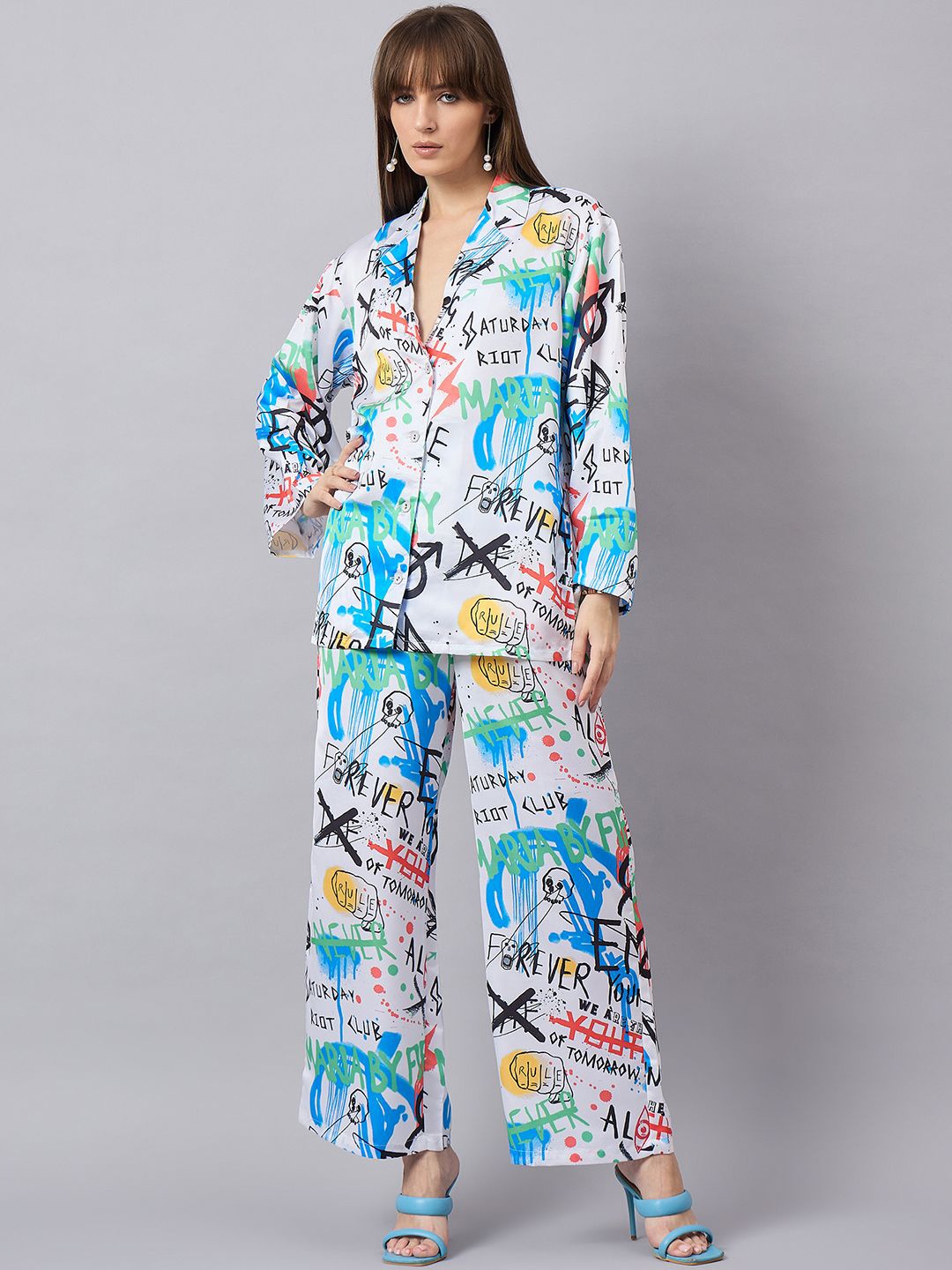 

Orchid Blues Printed Lapel Collar Long Sleeves Blazer With Trouser, White