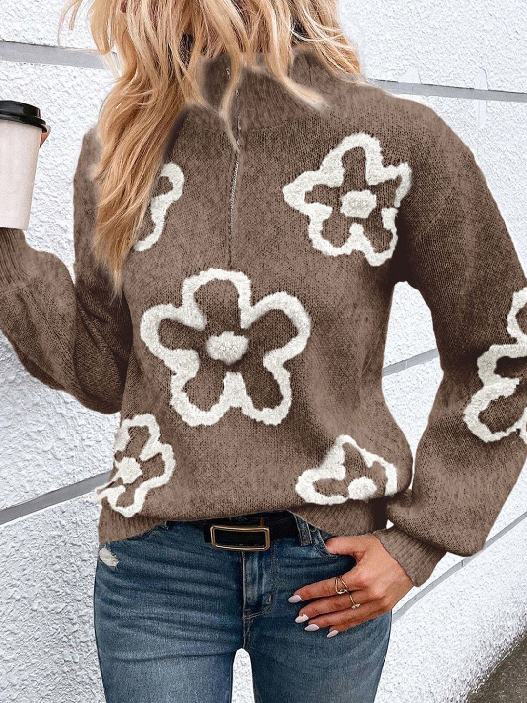 

StyleCast Women Floral Printed Pullover Sweaters, Grey