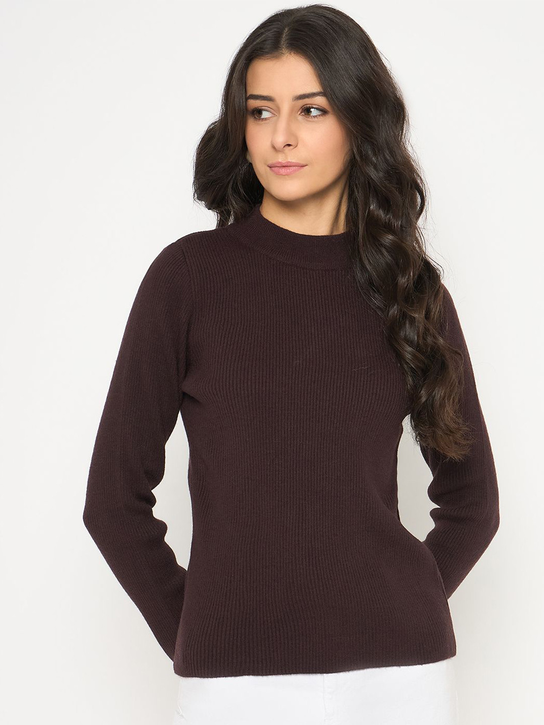 

Madame Women Round Neck Pullover, Brown