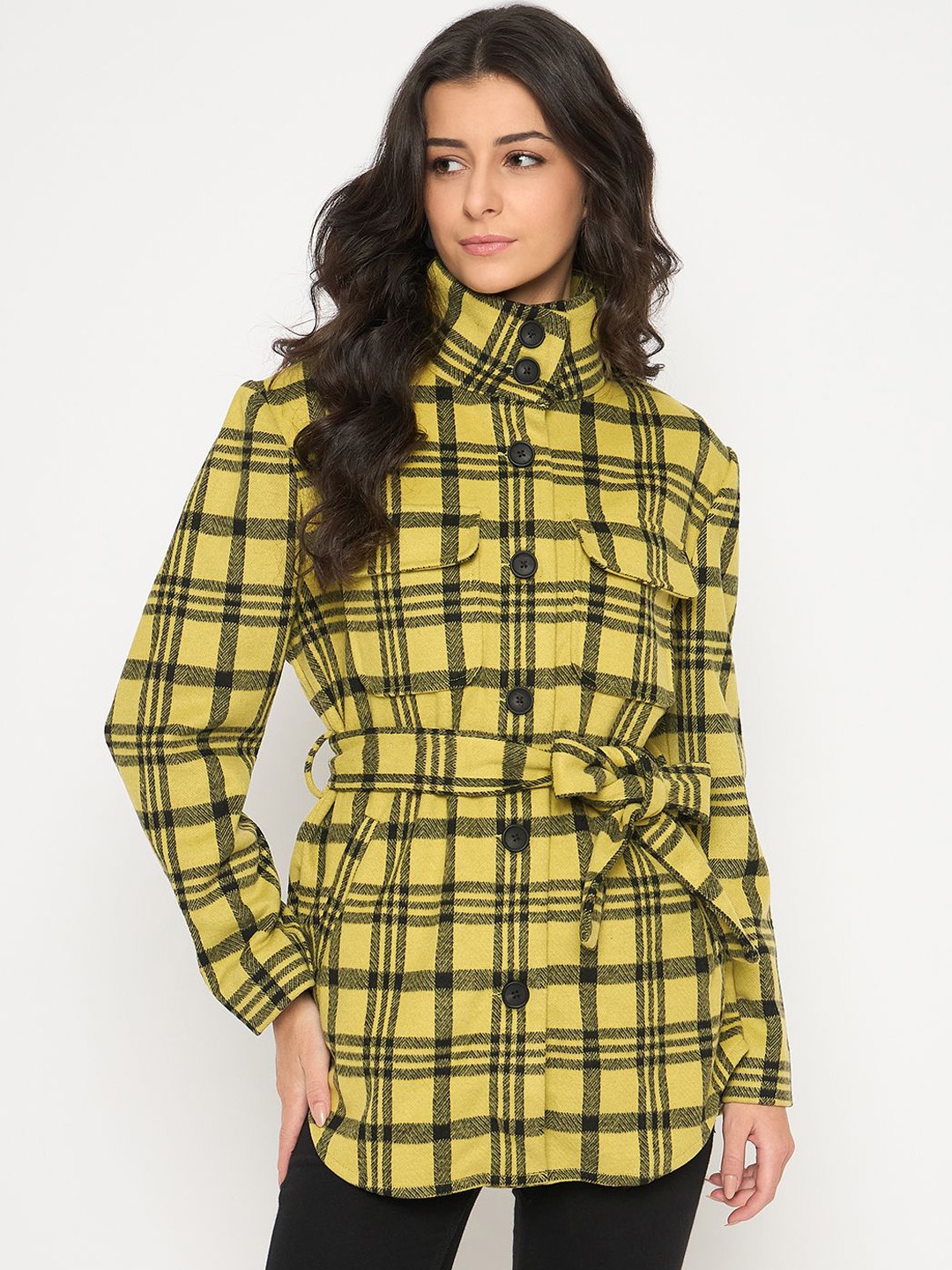 

Madame Women Checked Tailored Jacket, Yellow