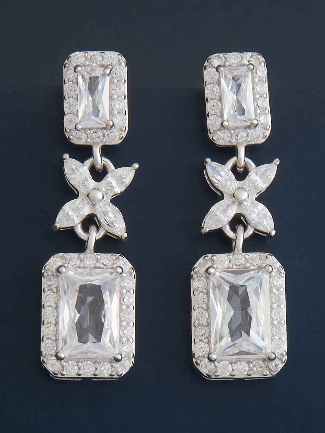 

Kushal's Fashion Jewellery Sterling Silver Zircon Rhodium-Plated Drop Earrings