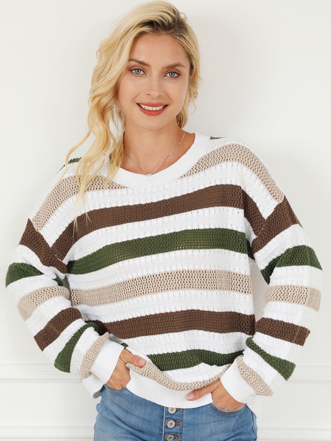 

StyleCast Women Striped Pullover Sweaters, White