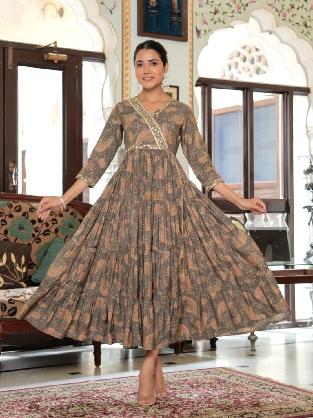 

KALINI Women Ethnic Motifs Printed Cotton Ethnic Dresses, Grey