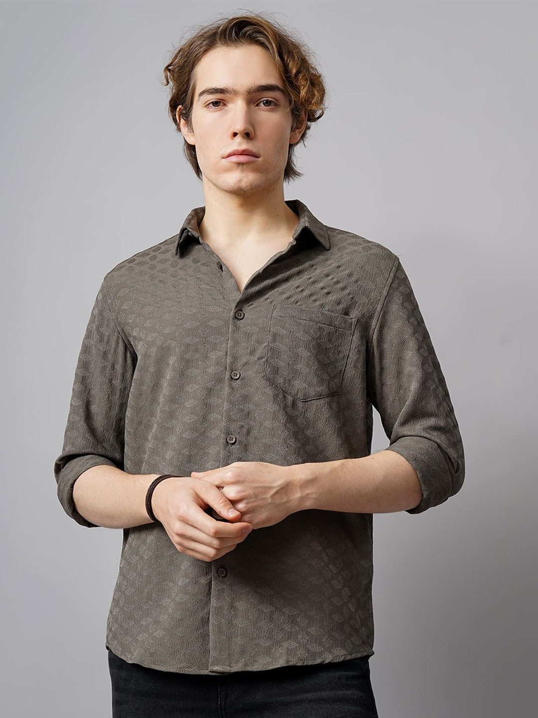 

British Club Self Design Casual Shirt, Grey