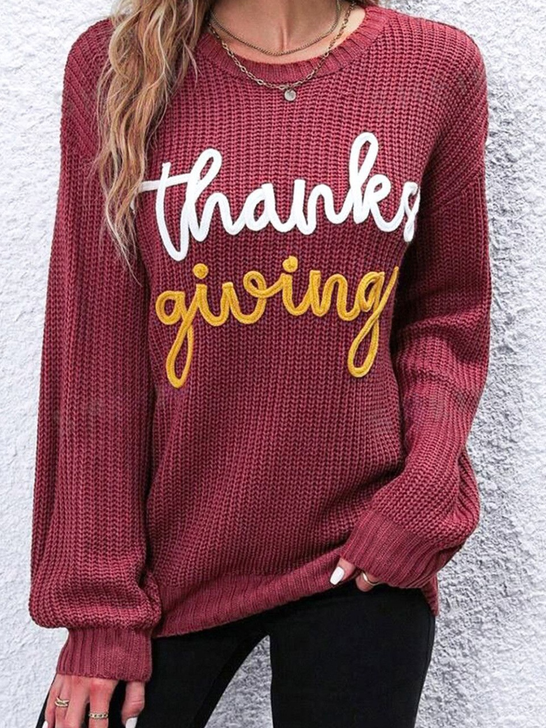 

StyleCast Women Typography Printed Pullover Sweater, Mauve