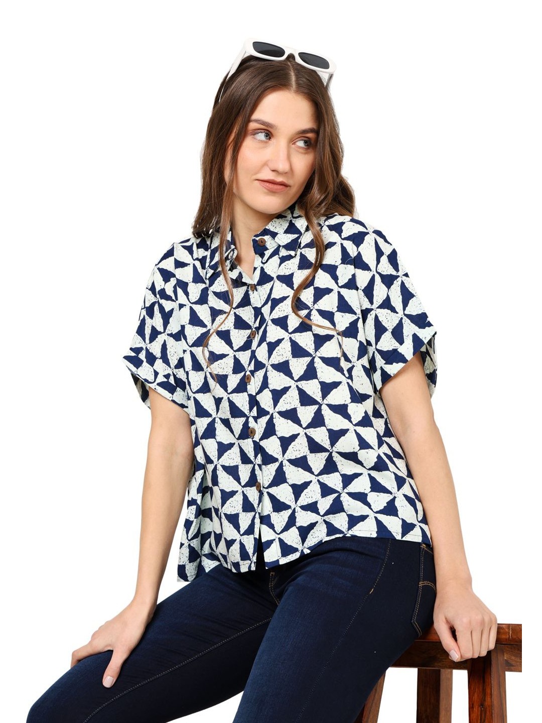 

IKRASS Women Printed Casual Shirt, Blue