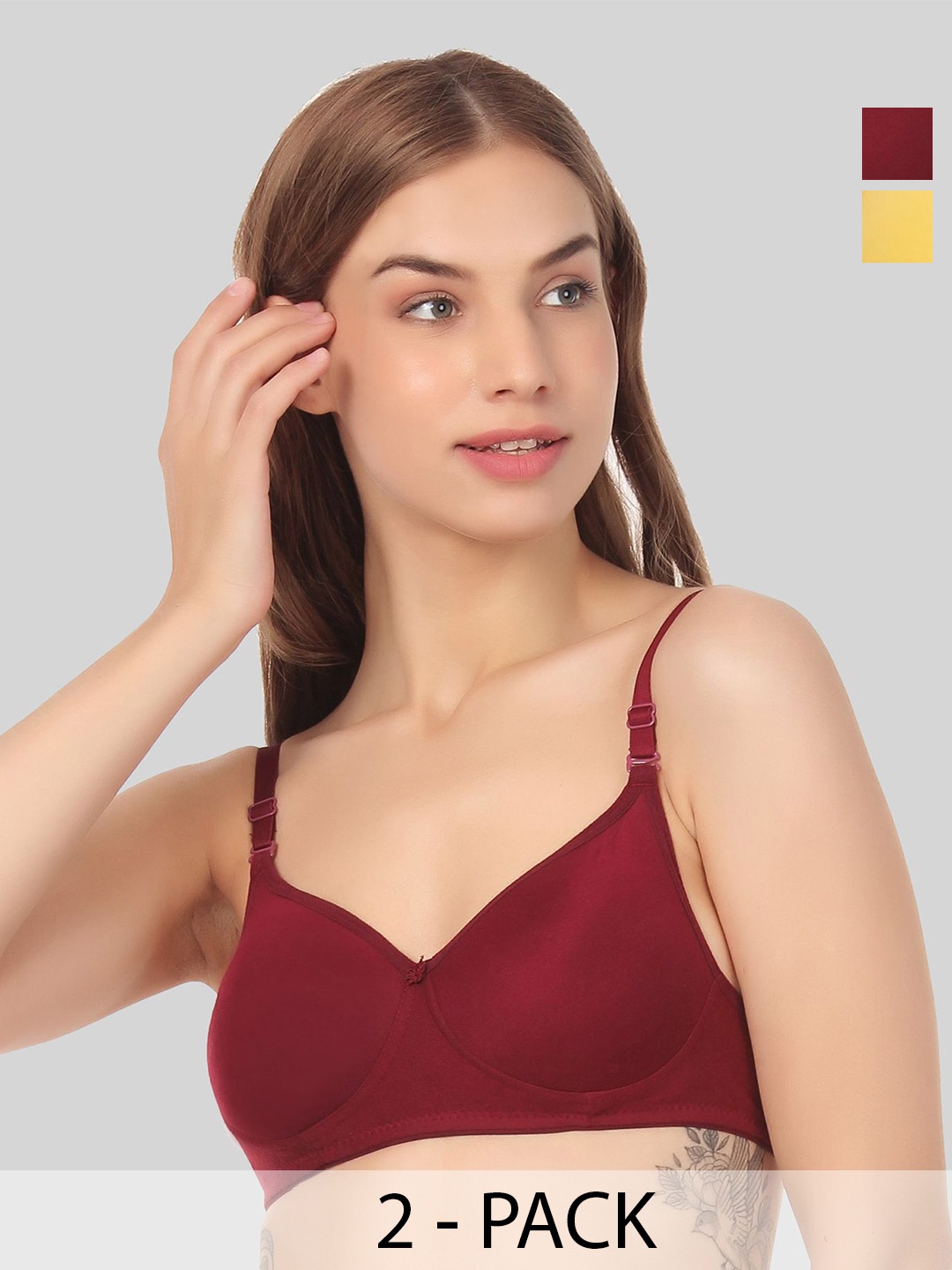 

Designer Bugs Women Pack Of 2 All Day Comfort Seamless Full coverage T-Shirt Bra, Maroon