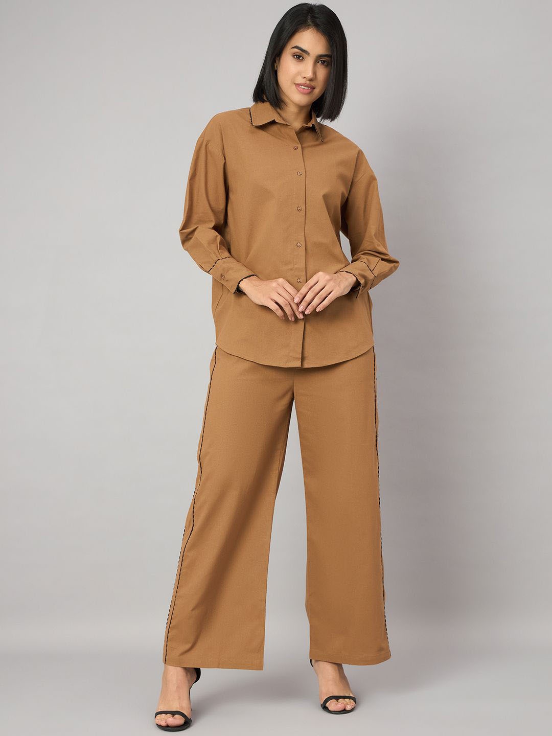 

Orchid Blues Pure Cotton Shirt With Trousers, Brown