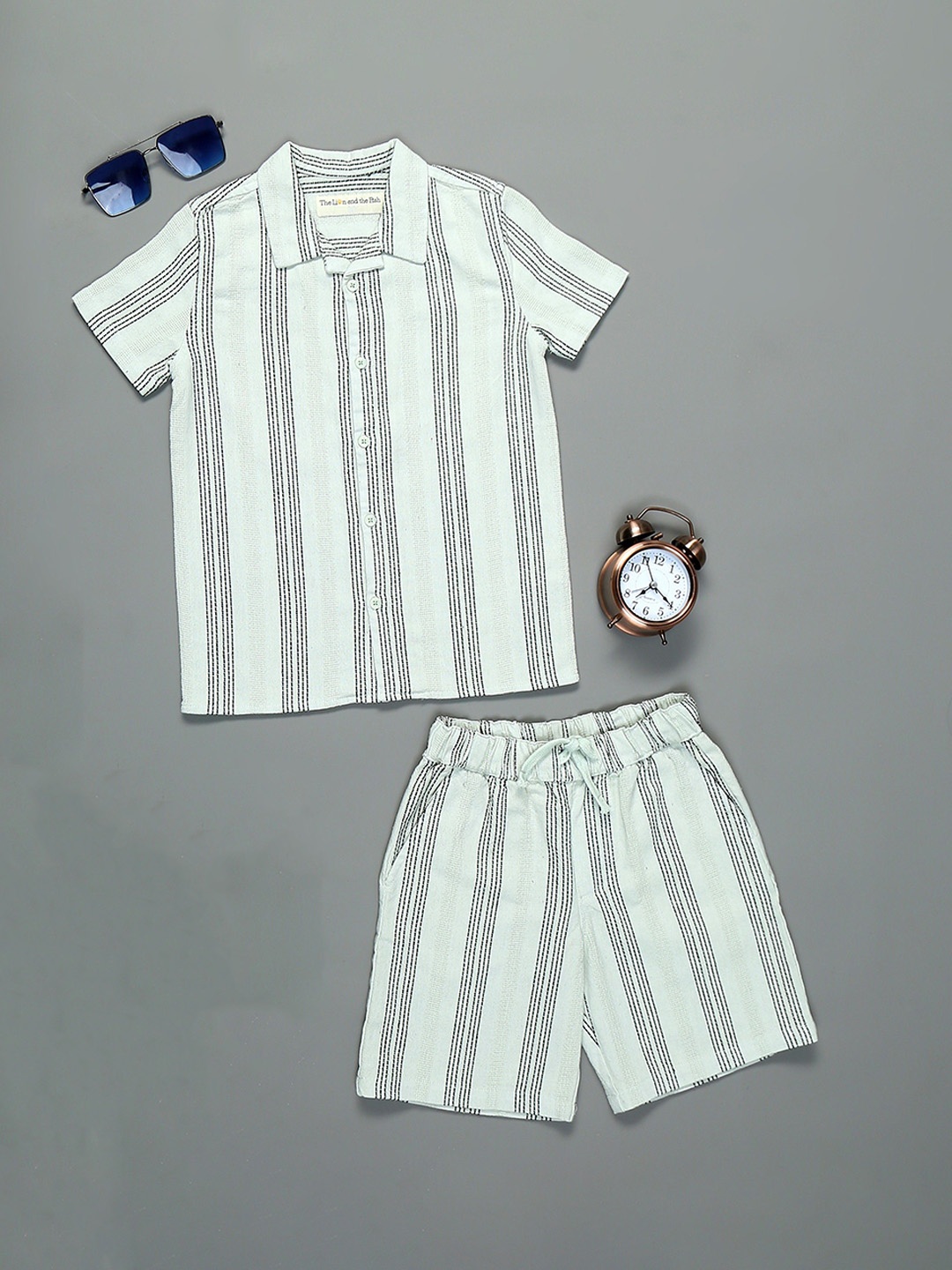 

The Lion and The Fish Boys Striped Shirt Collar Short Sleeves Shirt & Shorts, Blue